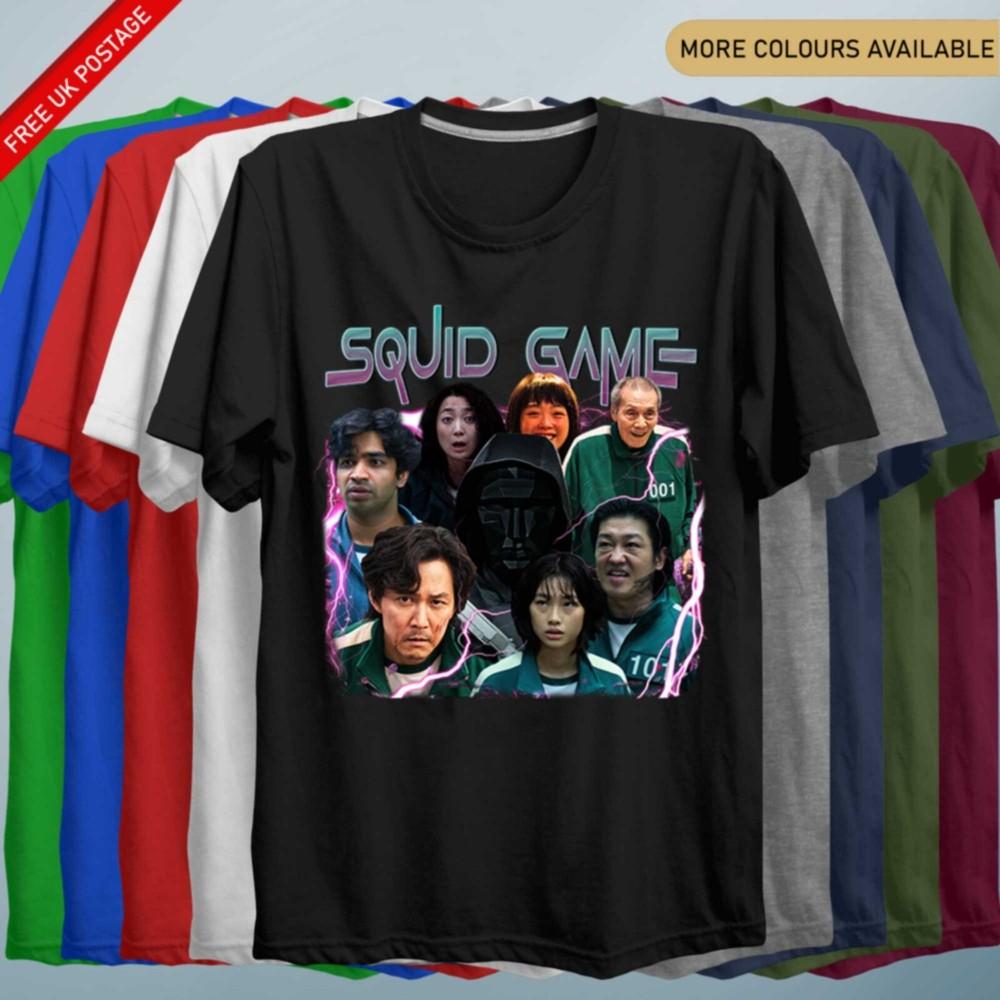Squid Vintage Game TV Show T Shirt Black Tee Funny Red Green Light Themed Top S