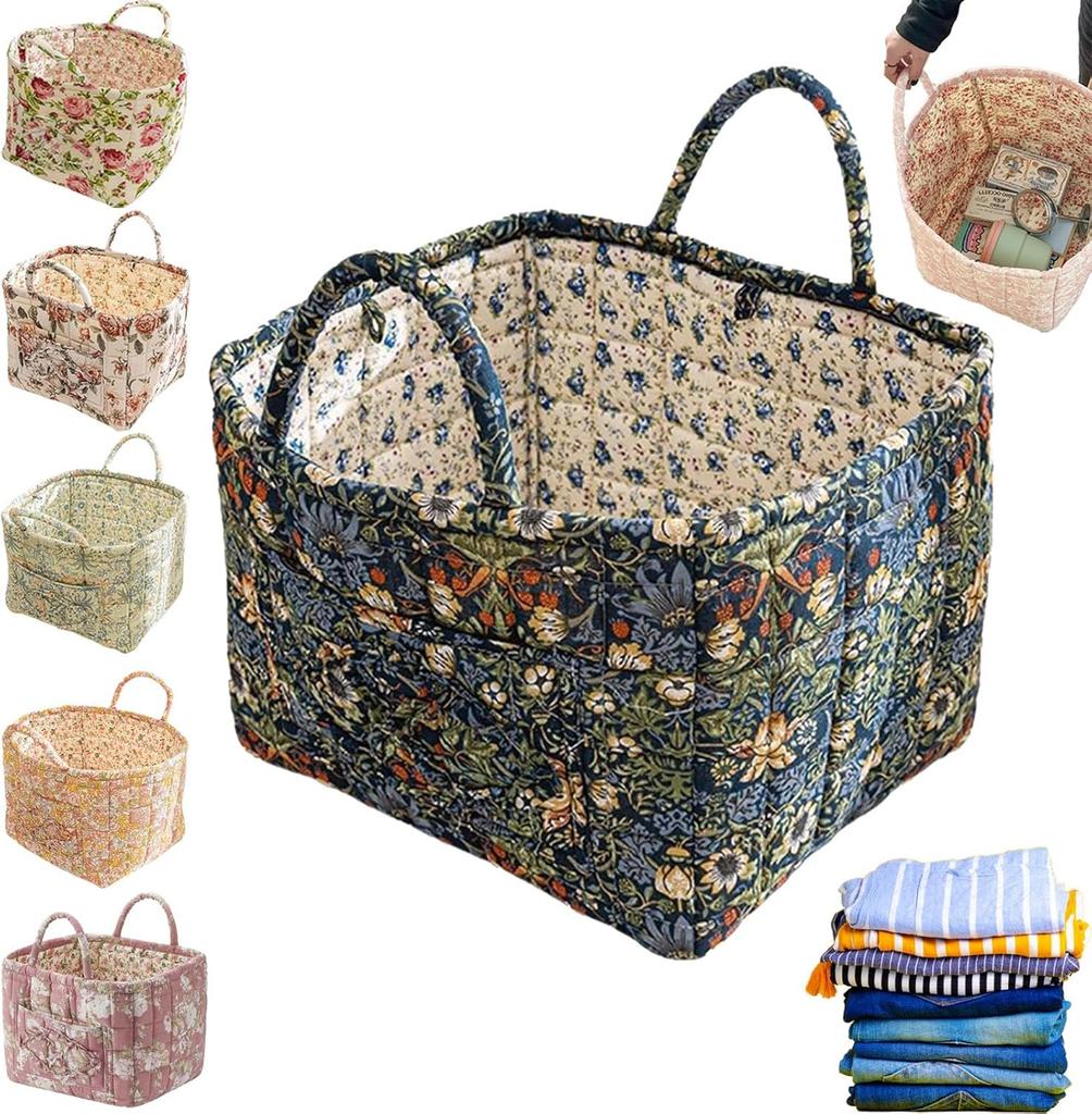 Boho Fabric Storage Basket, Floral Laundry Baskets,Decoration Large Capacity Storage Baskets, Portable Folding Storage Bag for Clothes and Sundries