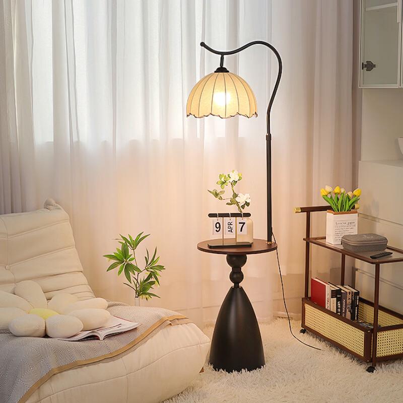 OEING Retro Flower Lampshade Floor Lamp with Storage