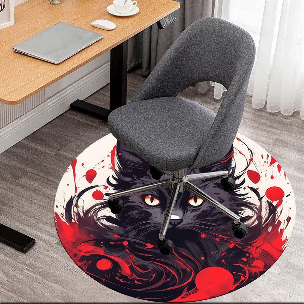 

Black Cat with Red Eyes Art PrintRound Non-Slip chair mat chair carpet for office Rugs for Office Decor Gift For Valentine s Day Mother s Day Hallowee 80cm by 80cm
