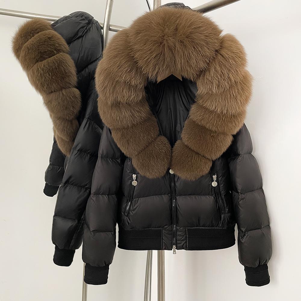 OFTBUY Hooded Thickened Warm Fluffy Puffer Jacket Women New Winter Real Fox Fur Top Clothing Natural Fur White Duck Down Coat