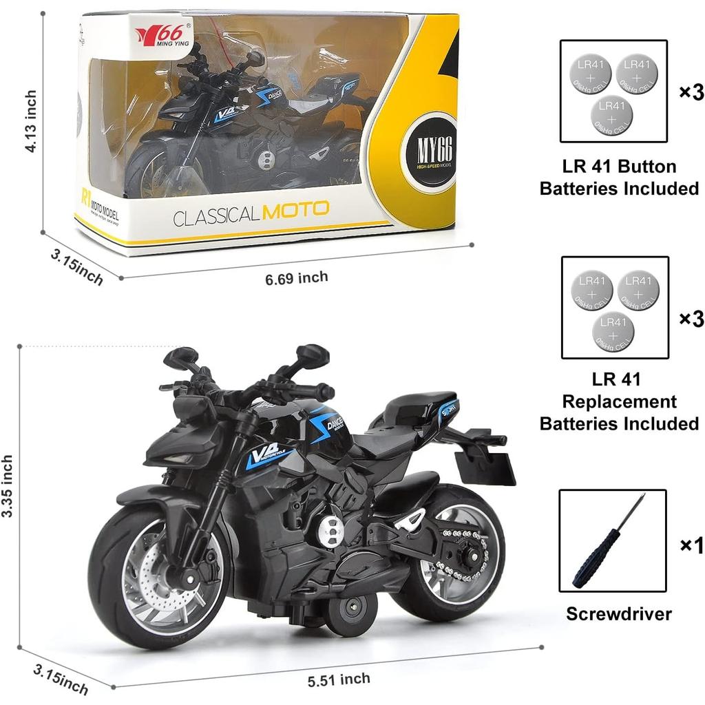 1/12 Pull Back V4 Motorradspielzeug, Geschenk mit Musikbeleuchtung, Street Fighter-Motorräder Spielzeug für Jungen Kinder im Alter von 3–12 Jahren