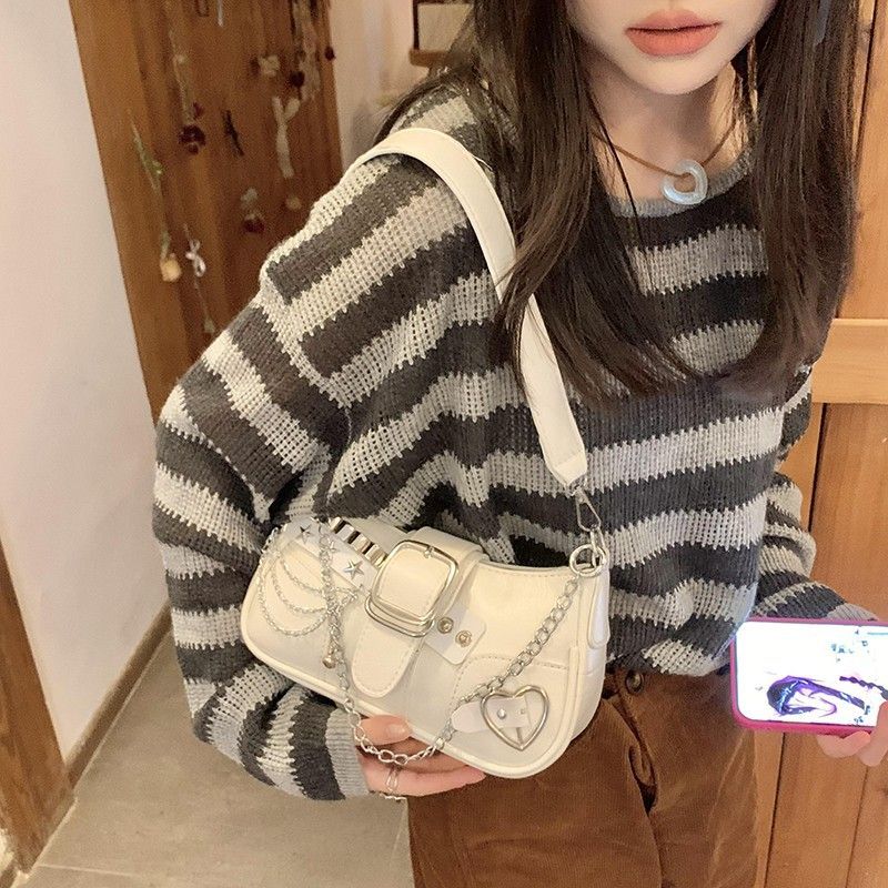 Y2K Cool Hot Girls Chain Shoulder Bag Casual Retro Women Underarm Handbags Commuter Candy Color Female Portable Shopping Bags