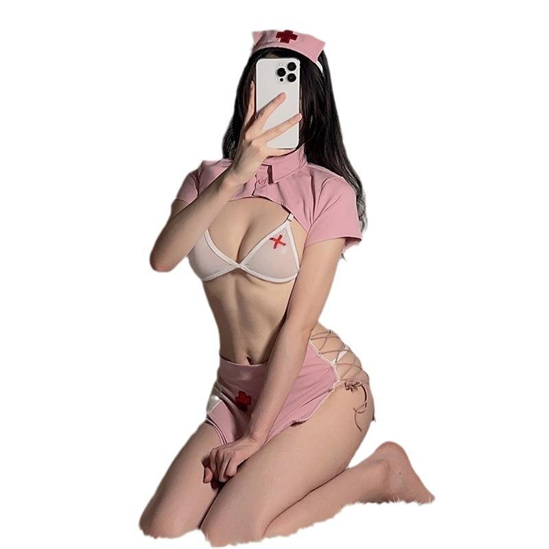 Sexy Lingerie Sexy Perspective Three-point Temptation Strap Short Skirt Bed Teasing Nurse Suit Female Hollow