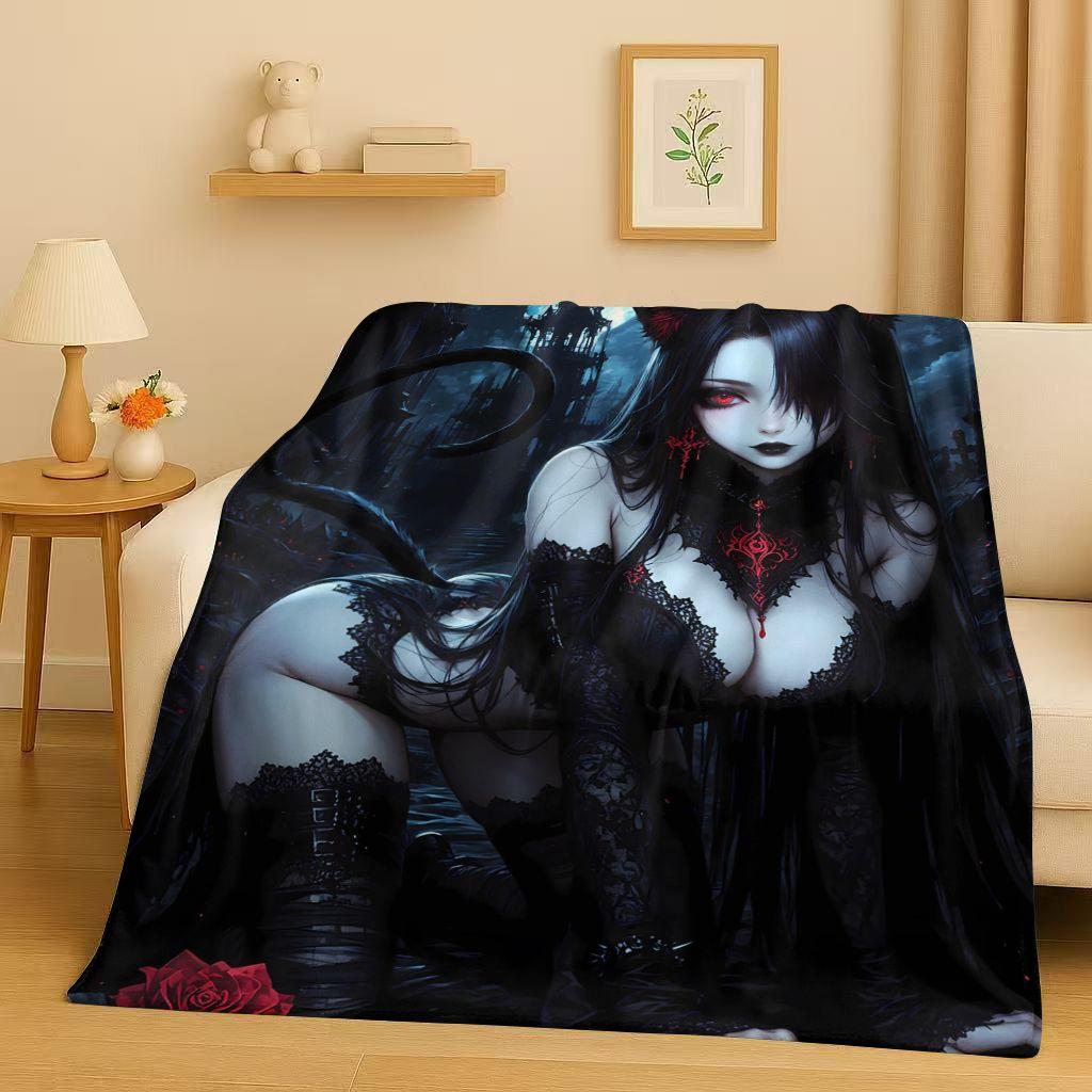 3D Gothic Dark Sexy Girls Cartoon Anime Characters Flannel Blanket,Soft Plush Throw for Home Bedroom Bed Sofa Cover Trave Gift