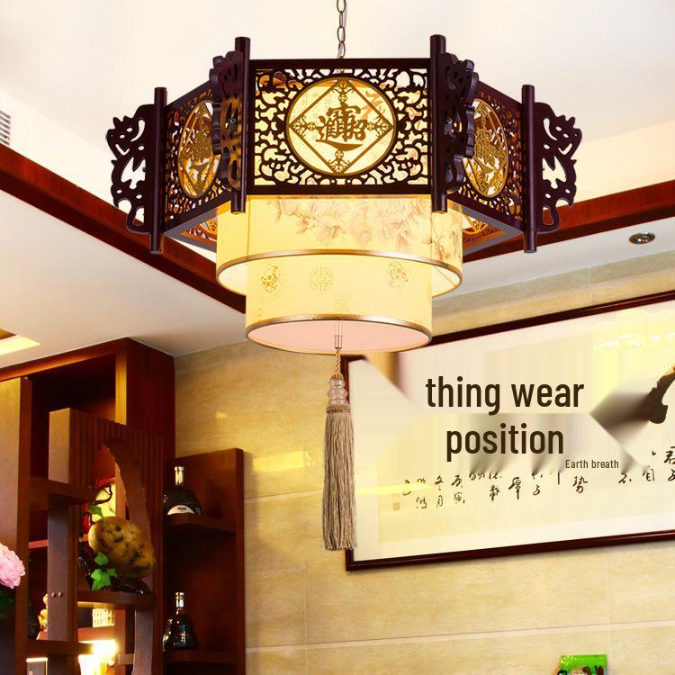 Hexagonal Solid Wood Chinese Antique Pendant Light for Teahouse or Restaurant