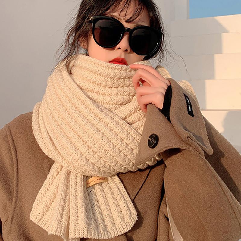 Korean Scarves For Women Men In Autumn And Winter Thickened Thermal Knitted Scarf Unisex Scarf Long Size Warmer Scarves Gifts