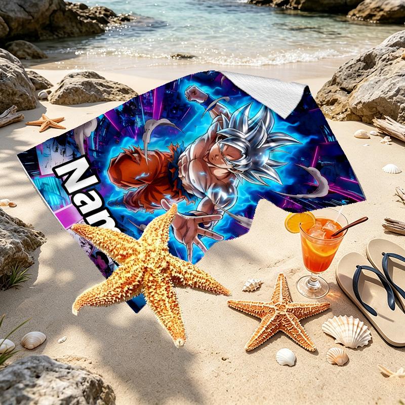 Custom Name Personalized DRAGON BALL Print Beach Towel, for Trip Camping Beach Party Home Decor, Birthday Gift for Family & Friends