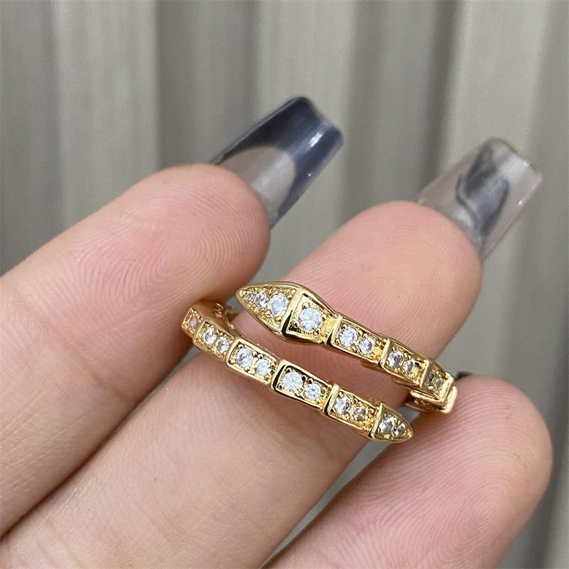 2025 popular micro-inlaid zircon full diamond snake bone ring versatile non-fading index finger ring opening adjustable