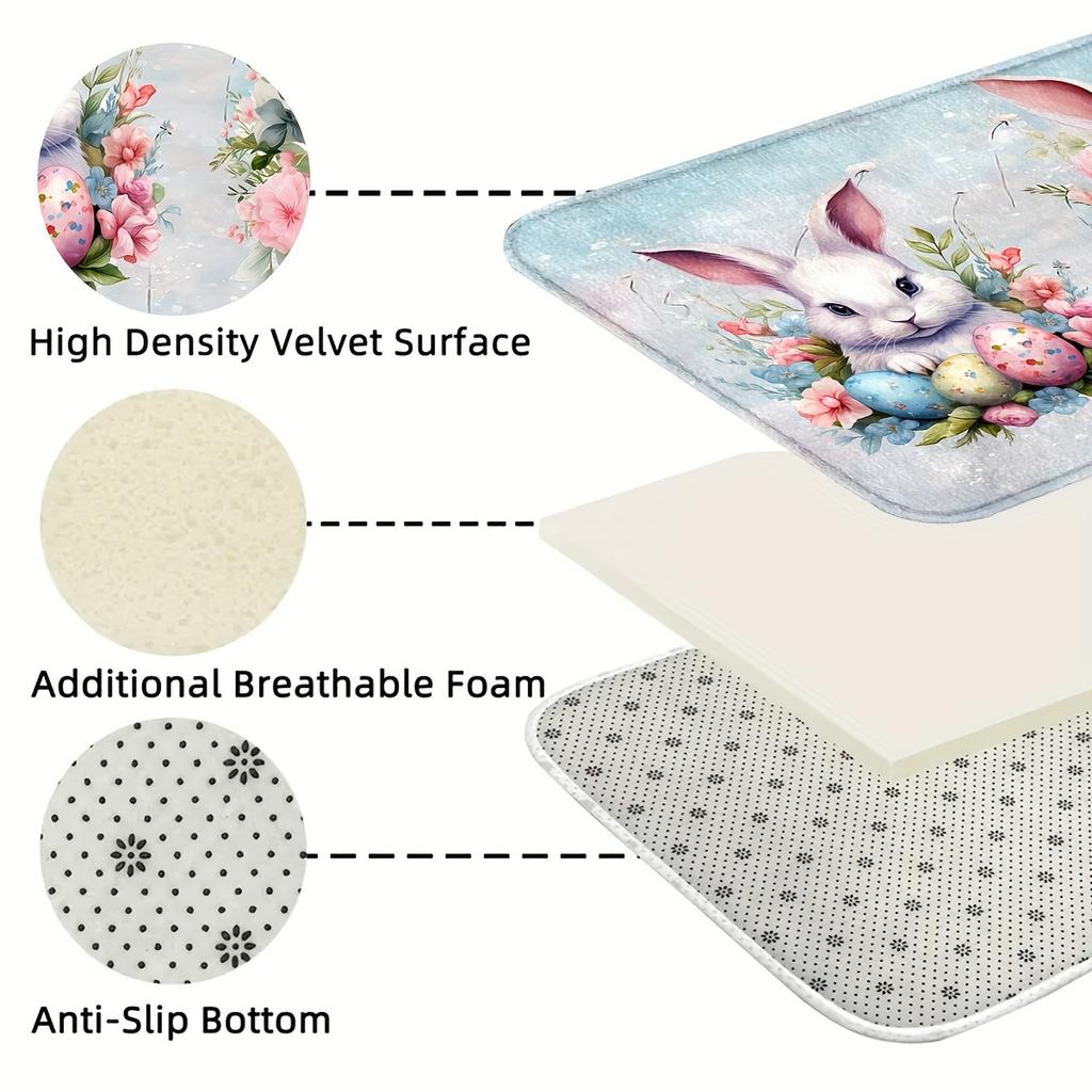 1Pcs Anti Fatigue Kitchen Rugs, Easter Print Waterproof Non-Slip Thick Cushioned Kitchen Mat Heavy Duty Comfort Standing Mat for Kitchen