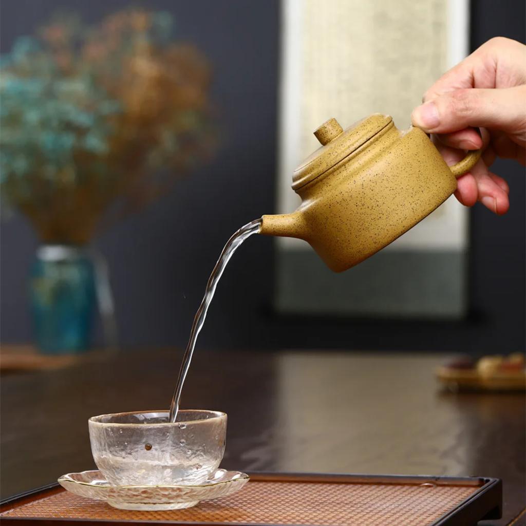 Handmade 160cc Yellow Orange Peel Master Kettle Flat Teapot - Grapefruit Peel Infused Oolong Tea Ceremony Health Pot - Your Favo