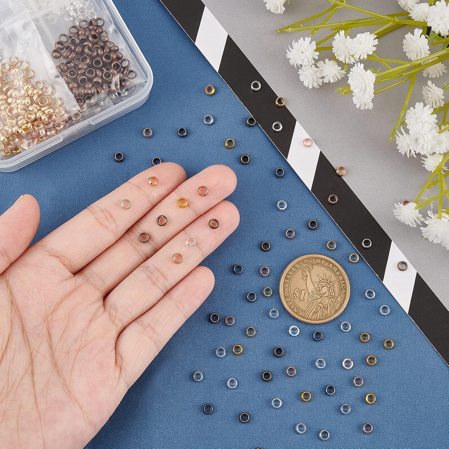 

PH PandaHall 800 шт. обжимные бусины рондели 8 цветов - 4 мм стопперы и разделительные бусины - зажим-стопор - аксессуары для обжима для DIY ожерелья