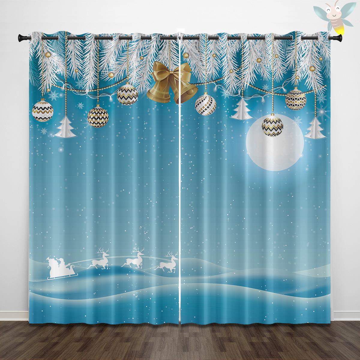 

2 шт. штор с рождественским рисунком «колокольчики и снег» для украшения ландшафта, спальни и гостиной 140x160cm&Grommet Top