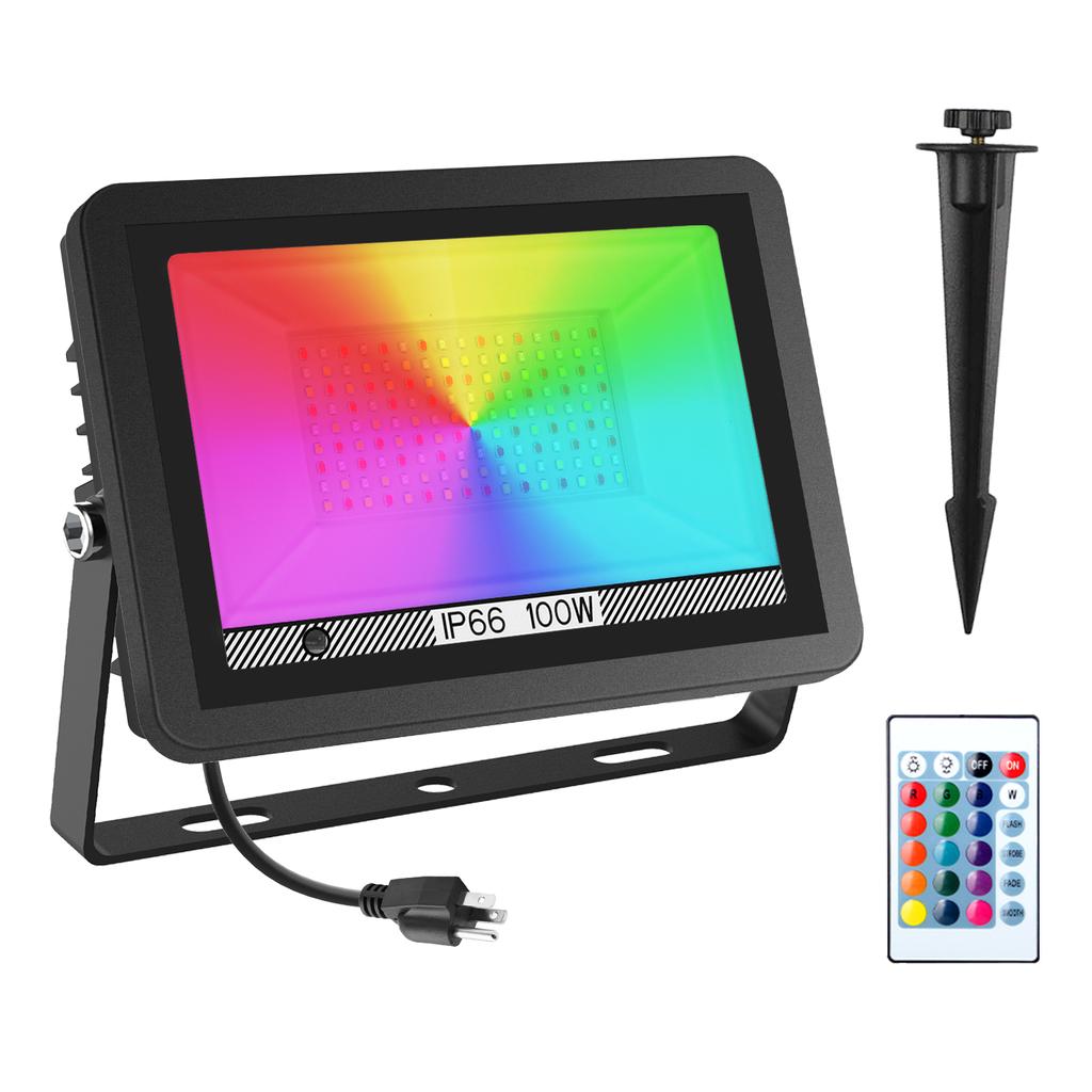 1PC 100W RGB Flood Light IP66 Waterproof LED Spotlight Projector Lamp Outdoor Garden Lighting RGB Street Light Christmas Lights