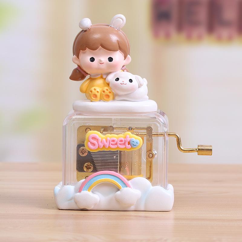 Creative Cute Girl Hand Crank Series Musical Box - Cute Girl Decorative Figure for Music Birthday Gift - Eight-Note Box