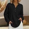 2026 Women's Gray Knit Top with Button Collar Decoration - White Tone