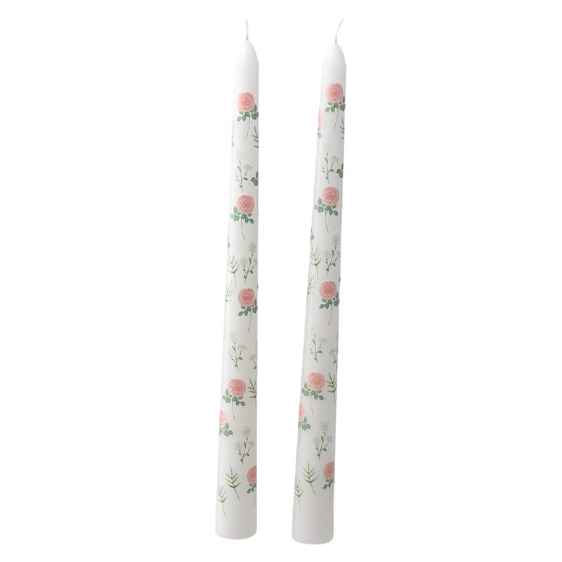 

2pcs/box Long Candle Wedding Ornaments Printed Long Rod Candle For Candlelight Dinner Smokeless Candles French Style 25cm