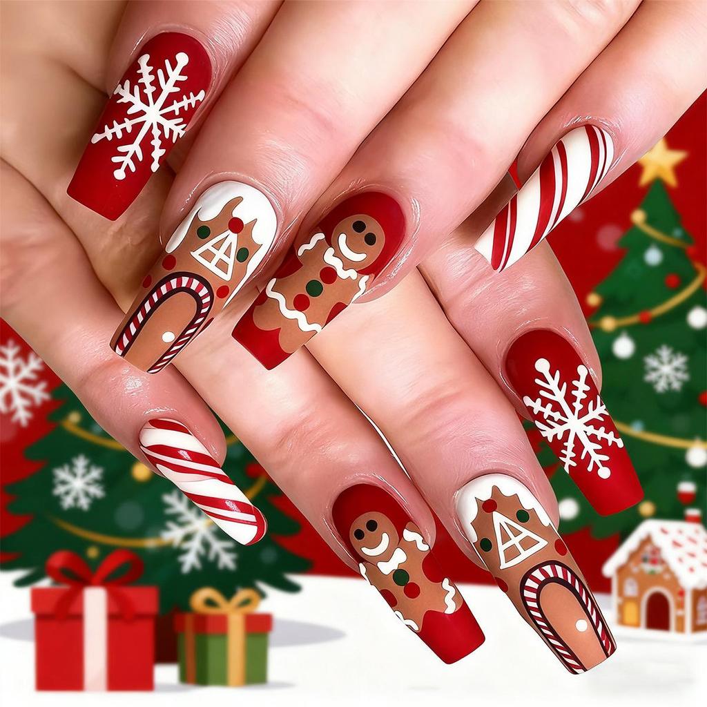 French Santa Hat Nail Art Stickers: Wearable Short Jelly False Nails, Boxed.