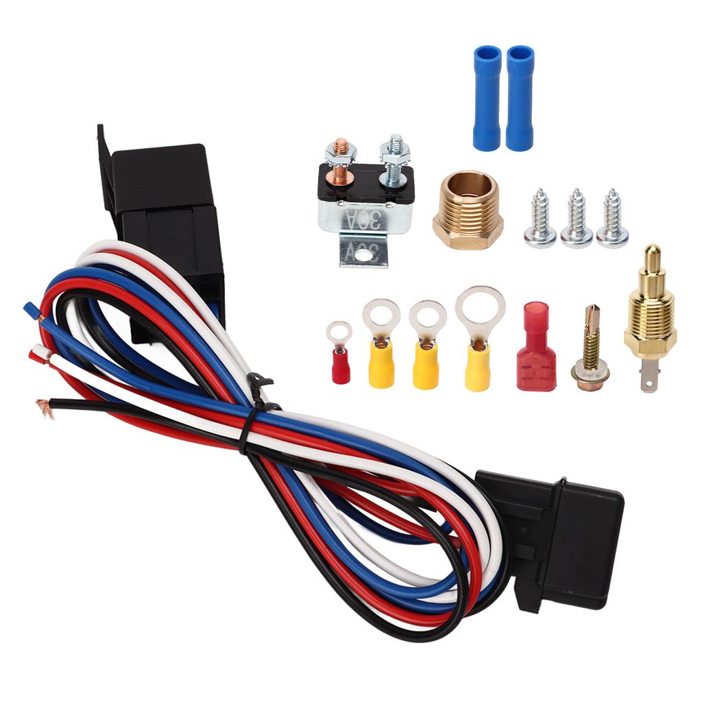 12V Electric Radiator Fan Thermostat Control Relay Wire Kit Complete for Cars Trucks Buses