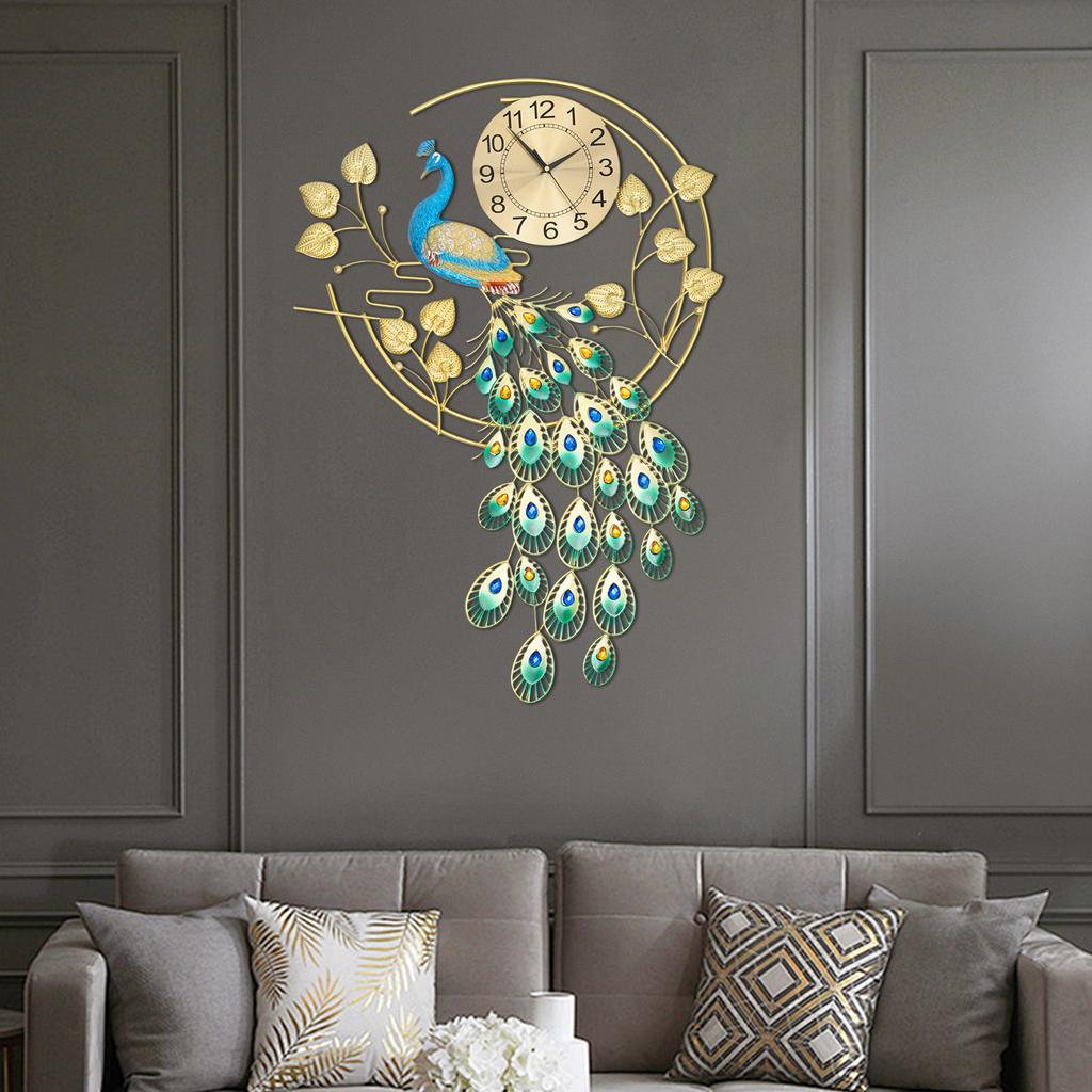 Peacock Wall Clock for Living Room Decor, Modern Luxury Wall Clock, Silent Non-Ticking Battery Operated Wall Clock(Not Included)