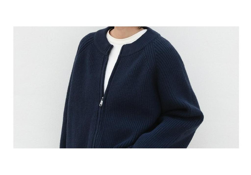 Unisex Navy Blue Jacket-Style Knit Cardigan - Japanese Niche, Autumn/Winter, Loose Fit, Round Neck Sweater Coat