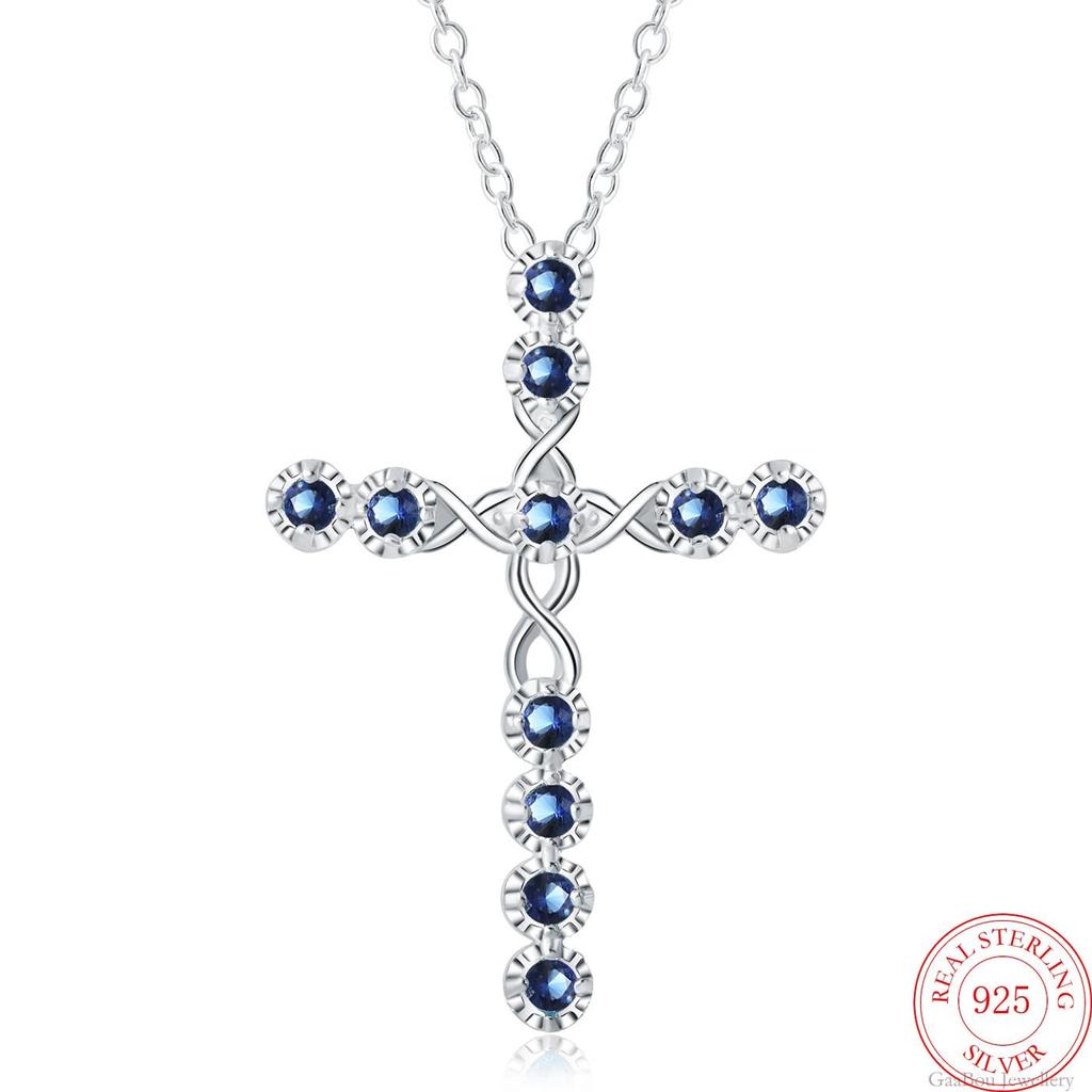Fashion Female Cross Pendants Silver 925 Blue Zircon Cross Pendant Necklace Jewelry For Men /Women Wholesale