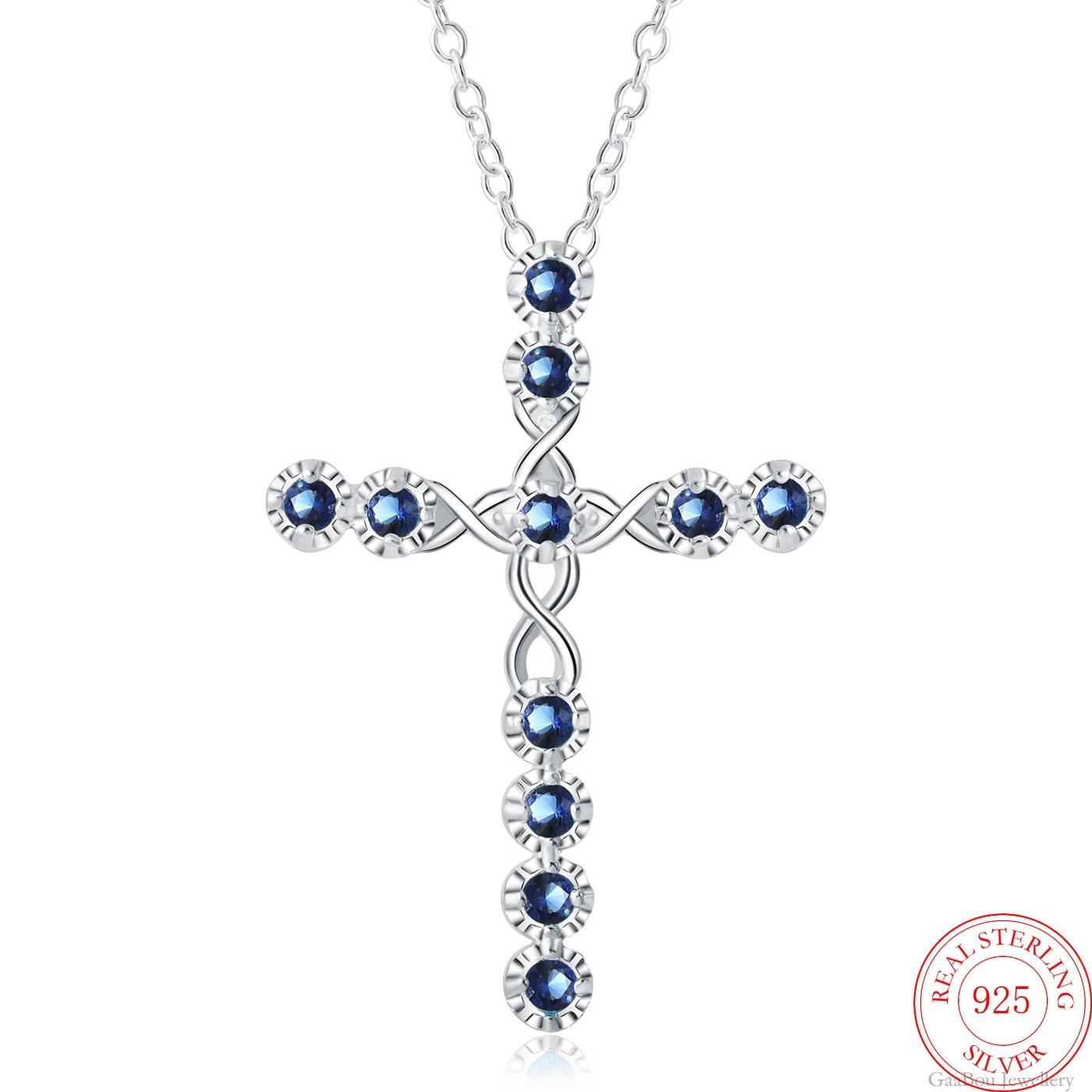 

Модные женские кресты-подвески из серебра 925 пробы с синим цирконием, ожерелье с крестом, ювелирные изделия для мужчин/женщин оптом