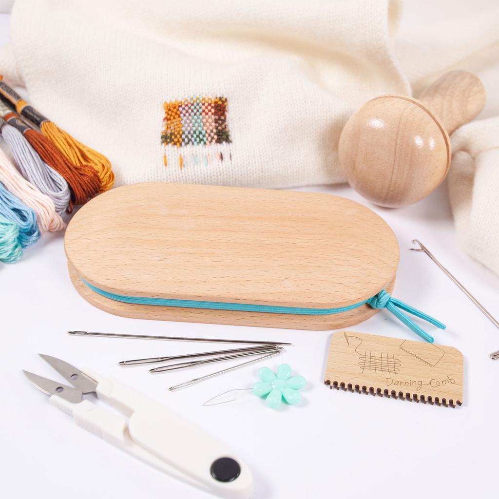Darning Kit, Darning Tools Set, Beechwood Oval Darning Tool, Mushroom Darning Tool, Wood Comb, Stainless Steel Needles,