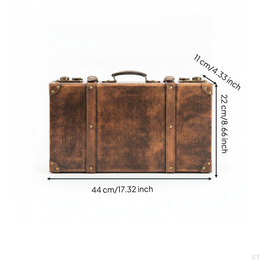 Vintage Trunk-Shaped Storage Box Leather-Like Finish Suitcase-Style