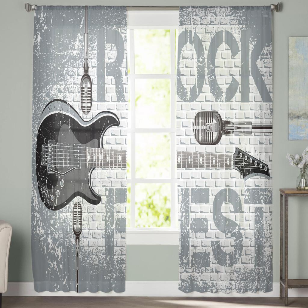Rock Guitar Music Sheer Curtains for Living Room Voile Curtain Bedroom Bathroom Tulle Curtains Window Drapes