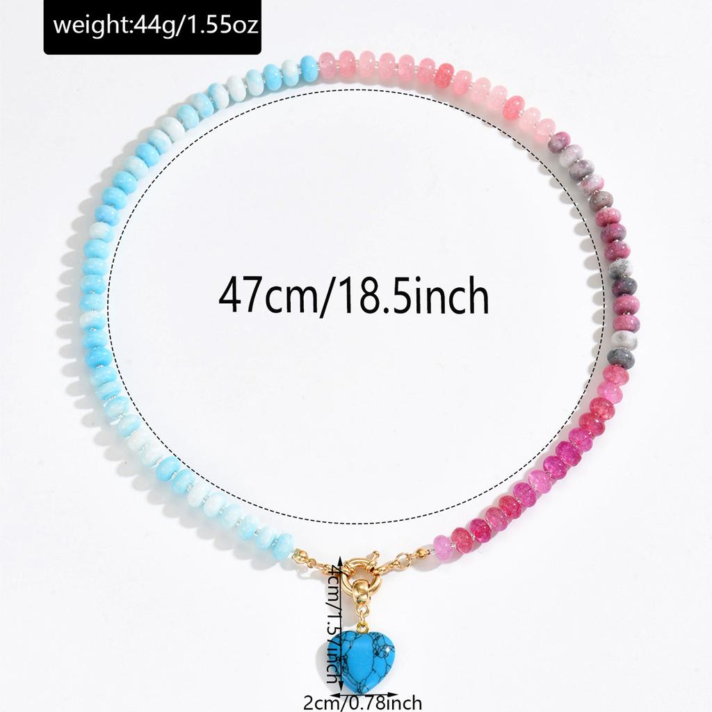 Cross-border Dopamine Natural Stone Bead Necklace, Small Fashion Gradient Heart Pendant Choker Chain for Women