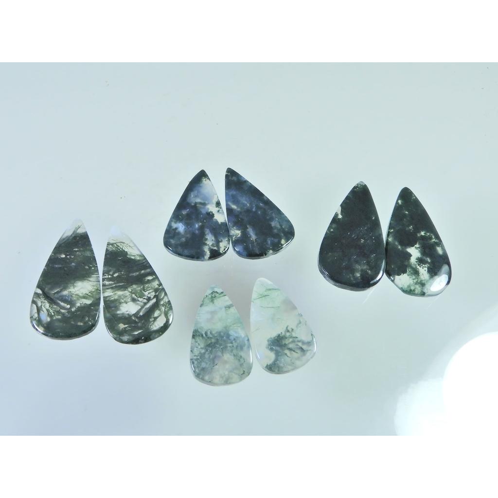 120Cts. Natural Moss Agate Matched Pair Pear Cabochon Gemstone 4 Pair Lot C-2275