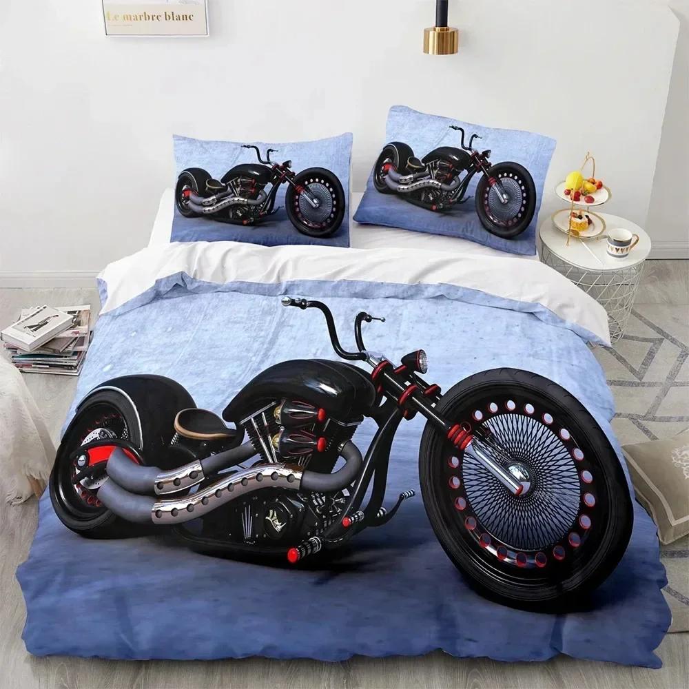 Top 3D Print Motorcycle Bedding Set Boys Girls Twin Queen King Size Duvet Cover Pillowcase Bed For boys Adult Home Textileextile