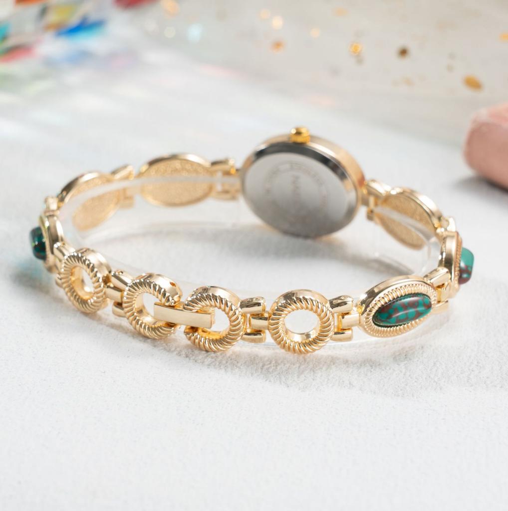 Damen Vintage Uhr mit farbigen Edelsteinen Schmuck Armband Armbanduhr