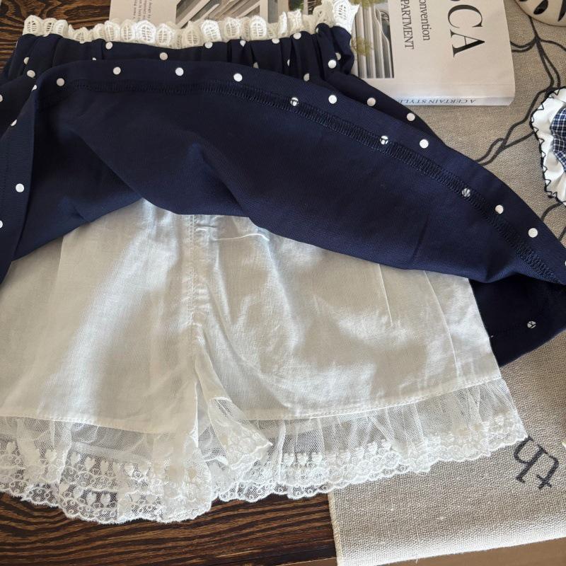 2025 Summer Girls' Korean-Style Cartoon Vest & Polka Dot Skort Set