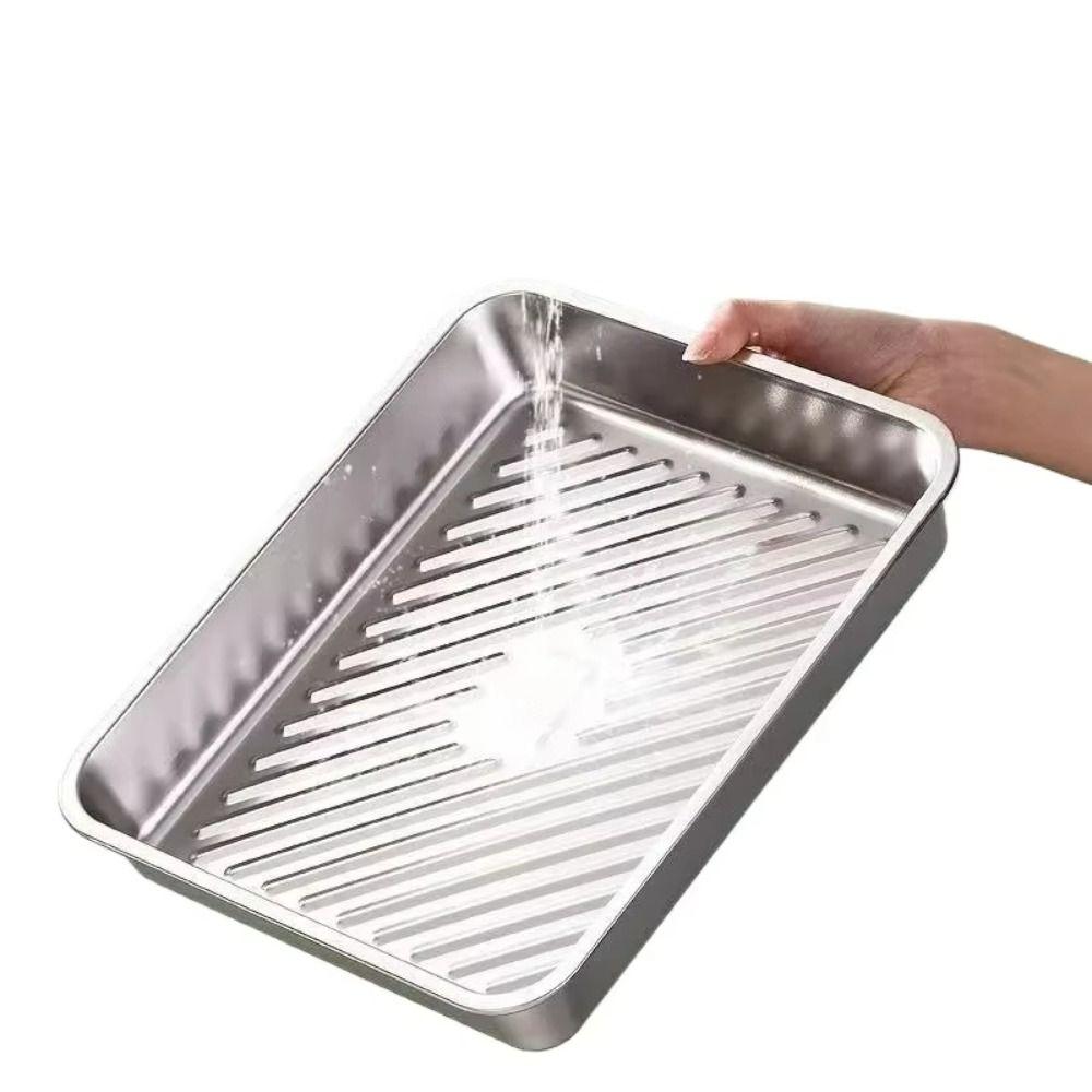 3Pcs Food-Grade Food Storage Tray Stainless Steel Kitchen Serving Plate Barbecue Pan BBQ