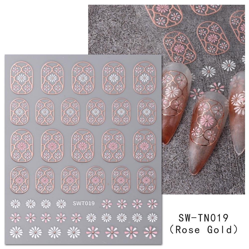 Nail Sticker with Gold Hot Stamping, Three Color Leaf Painting, Hollowed Out Flower, Black and White Star, Nail Back Adhesive Sticker
