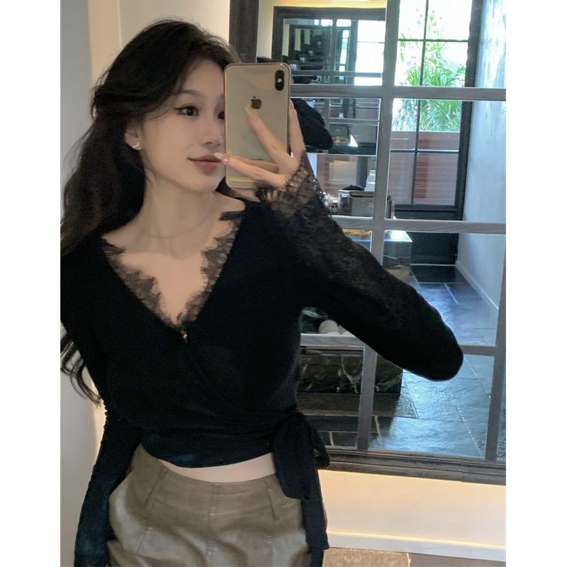 Pure Desire Sexy Sexy Lace-up Long Sleeve Export Bottoming Shirt