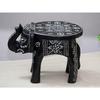 Handcrafted and Emboss Painted Colorful Wooden Elephant Shape Stool Table (8 Inches Height, Black)
