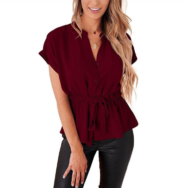Womens Button Down Blouses Casual Peplum Summer Tops Dressy Chiffon Work Blouse