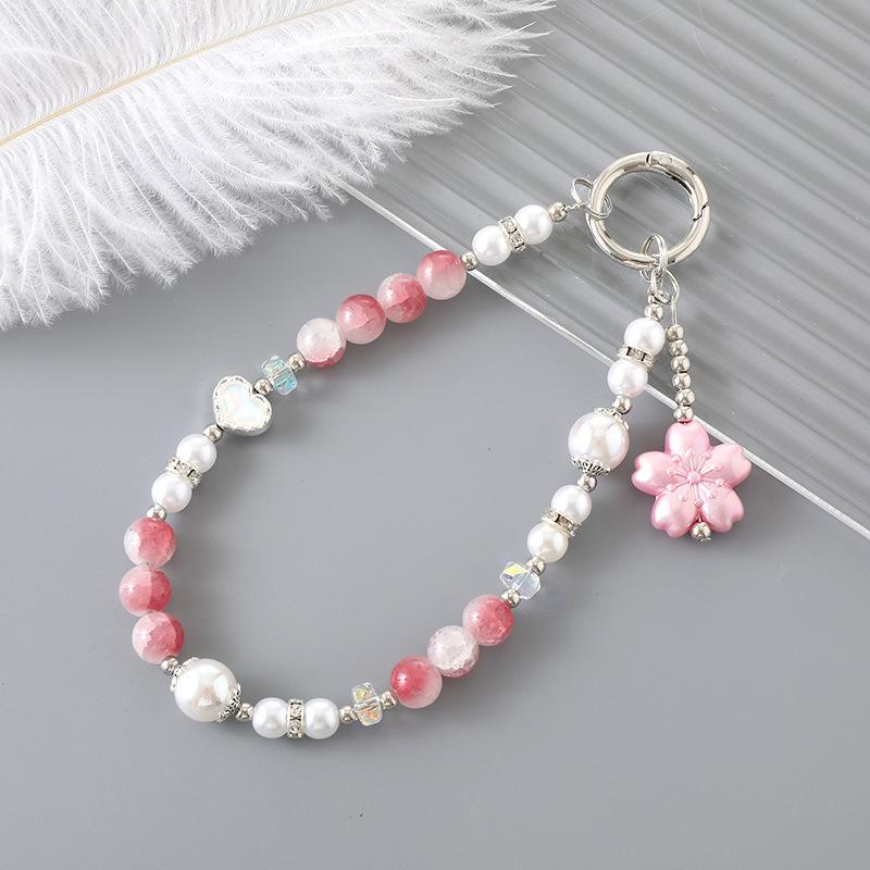 New Pearl Bow Beaded Pendant Phone Case Charm Wrist Strap Lanyard