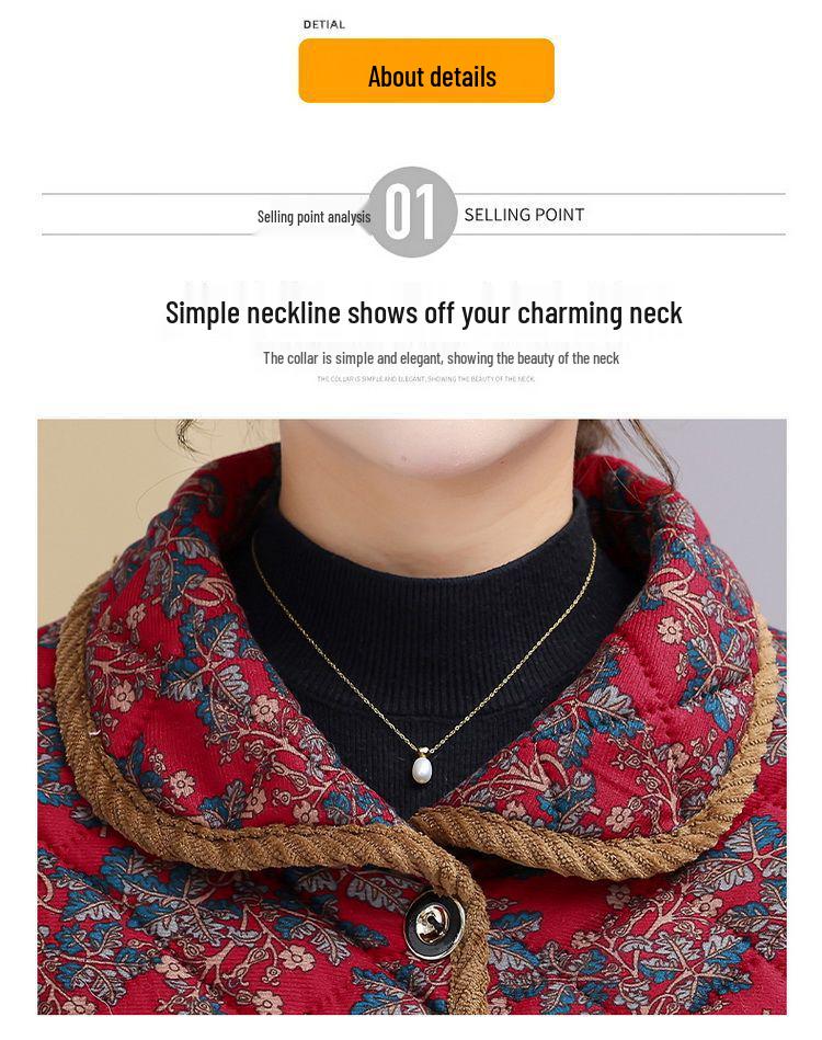 Women's Winter Floral Fleece-Lined Jacket - Thick Cotton Coat for Middle-Aged and Elderly, Long-Sleeved Cold Protection.