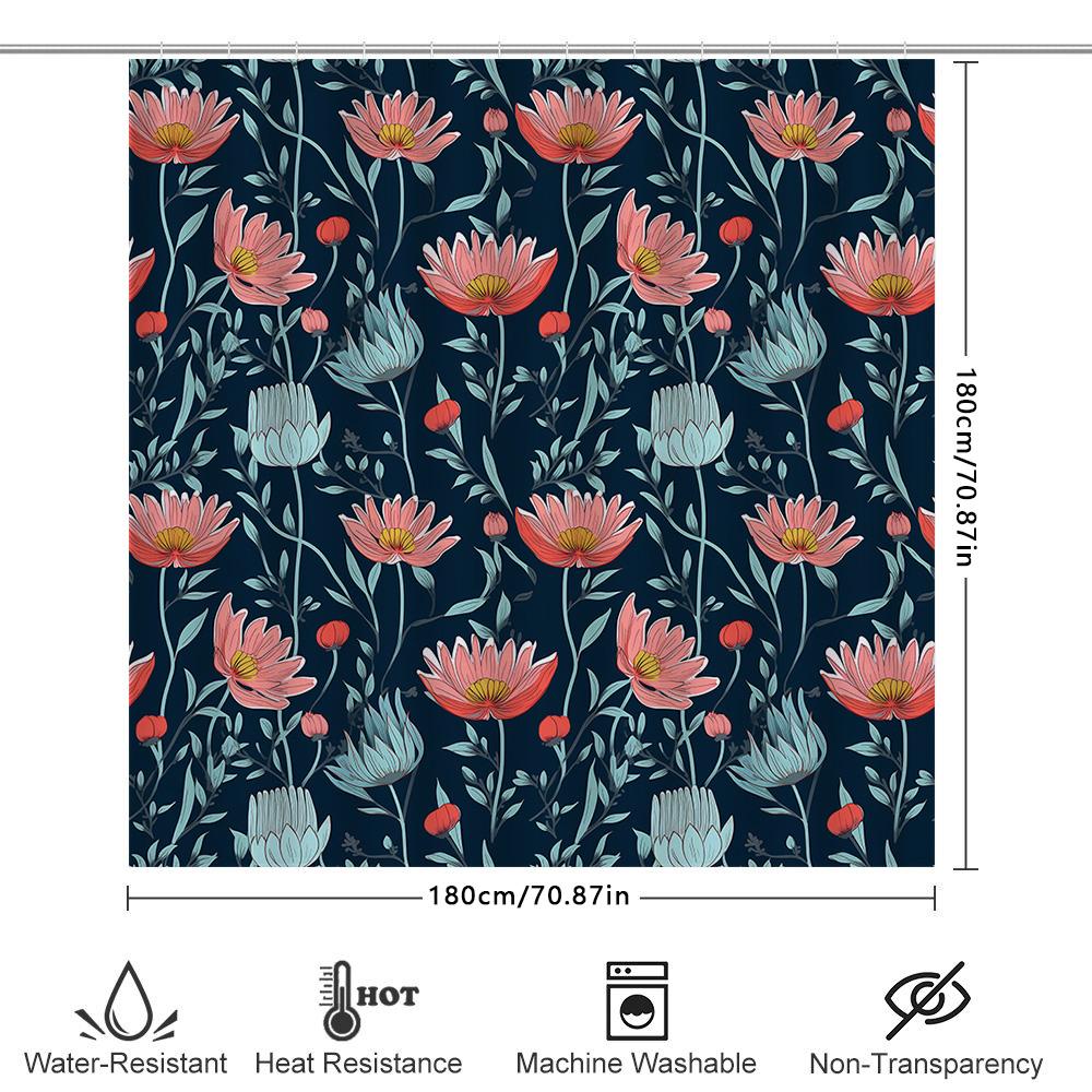 Modern Floral Print Shower Curtain Waterproof Fabric Decoration Home Bathroom Decor Custom Size Available
