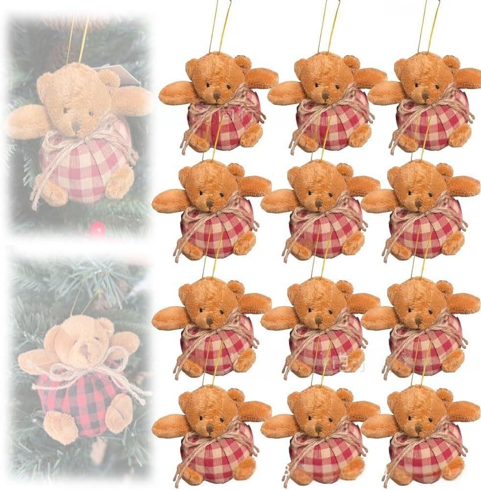 Classic Plaid Bear Pendant Festive Plaid Bear Ornaments for Christmas Tree Mini Stuffed Plush Bears Keychain for Xmas