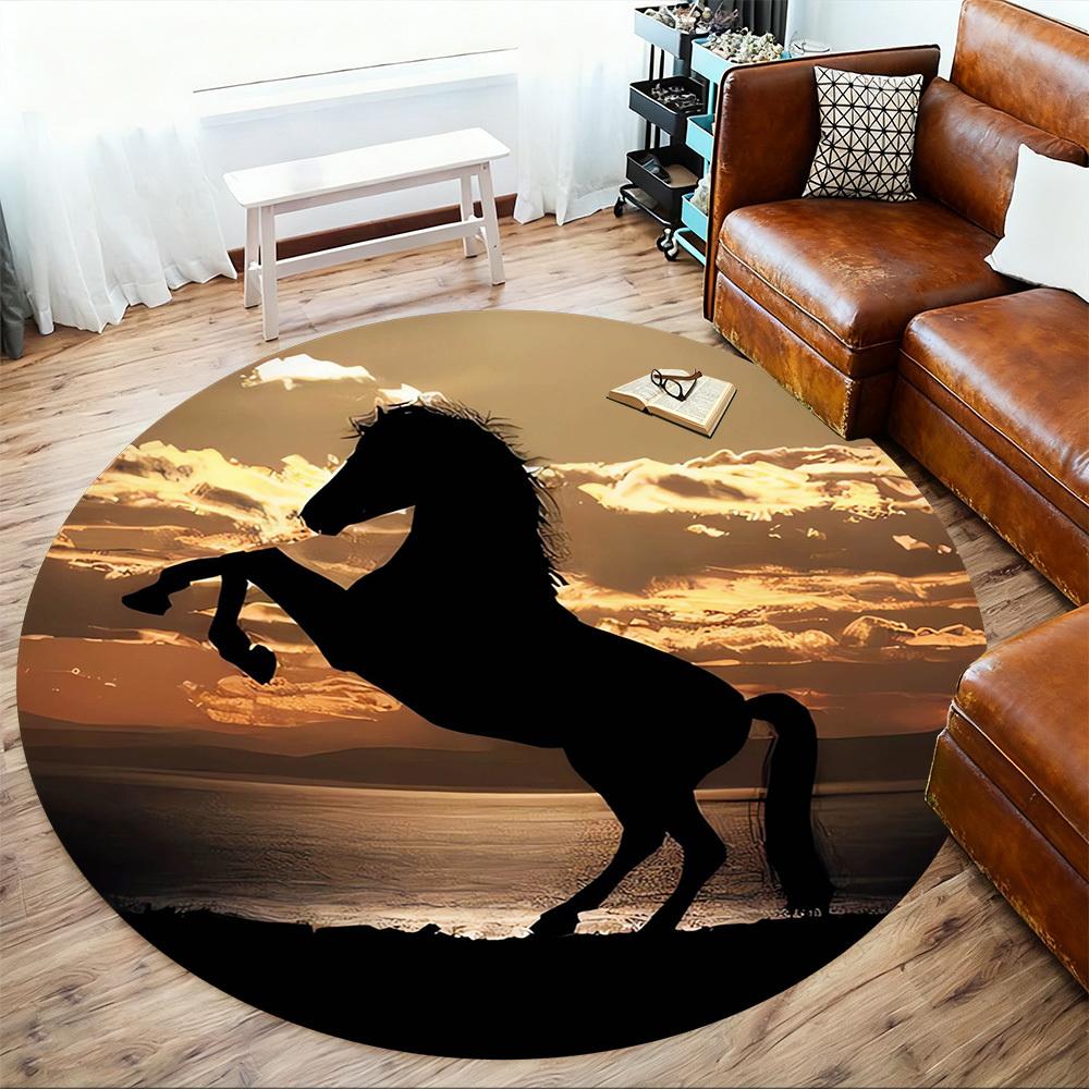 1pc Horse in Sunset Round Chair mat Area Rug - Non-Slip, Floor Mat for Office, Bedroom, Ideal home decor Christmas Gift p0811451