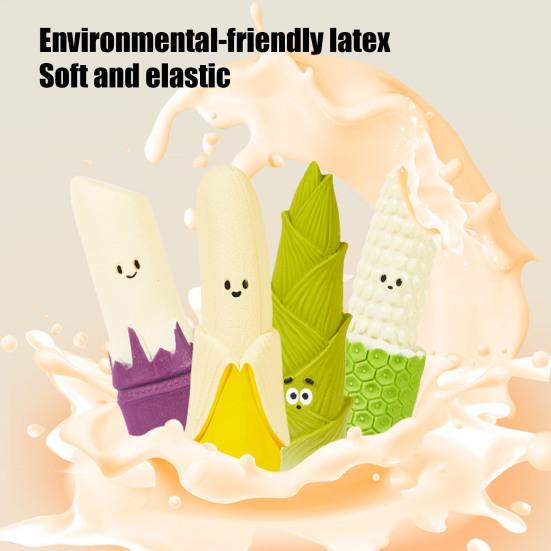 Latex Dog Teething Toy Squeaky Dog Chew Toy Cute Banana Sugarcane Bamboo Shoot Dog Teeth Cleaning Toy for Puppies Aggressive Chewers Interactive Play