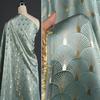 50x150cm Lesklá Zlatá Modrá Žakárová Látka ve Tvaru Vějíře List Ginkgo Tkaná Brokátová Látka Pro DIY Cheongsam Šaty Bundu