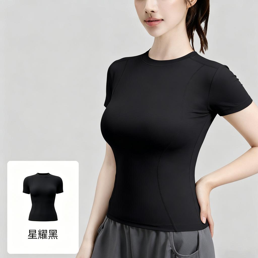 Yoga clothes short sleeves, women's quick-drying T-shirts can be worn outside tops, yoga sports tights wholesale