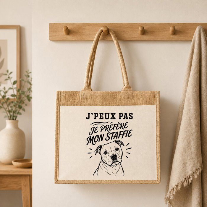 Sac cabas - PLANETEE - J'peux pas minimaliste - Toile de jute & coton - 21 L - Illustration au trait noir