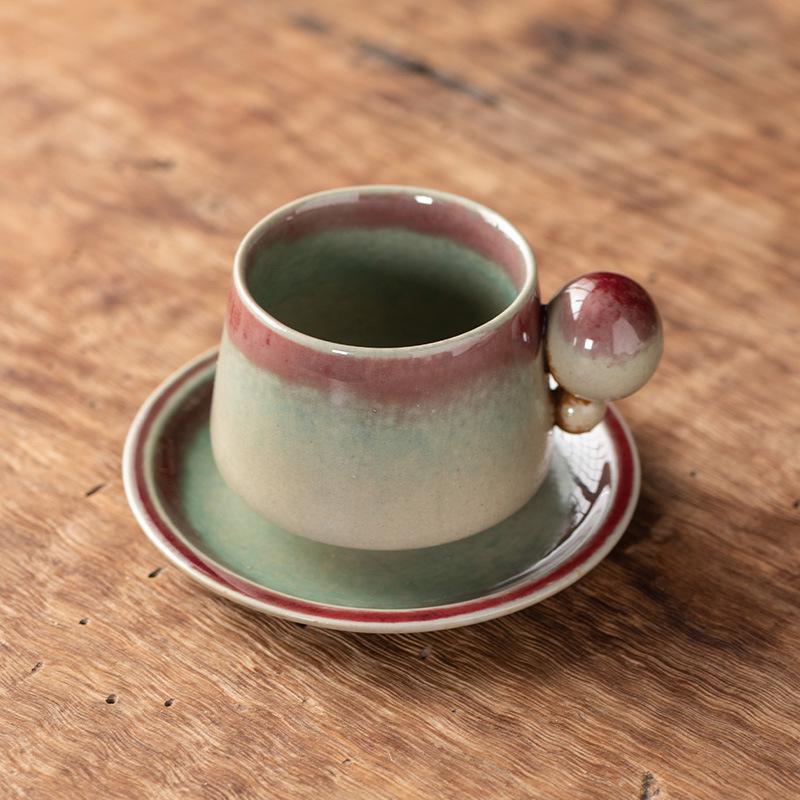 Handmade Retro Ceramic Coffee Cup and Saucer Set - Creative, Simple Design